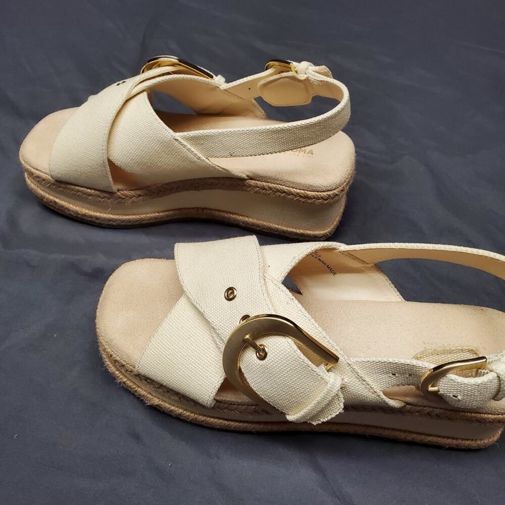 Sonoma Cream Canvas Wedge Sandals Gold Buckle Slingback Neutral Summer Women’s